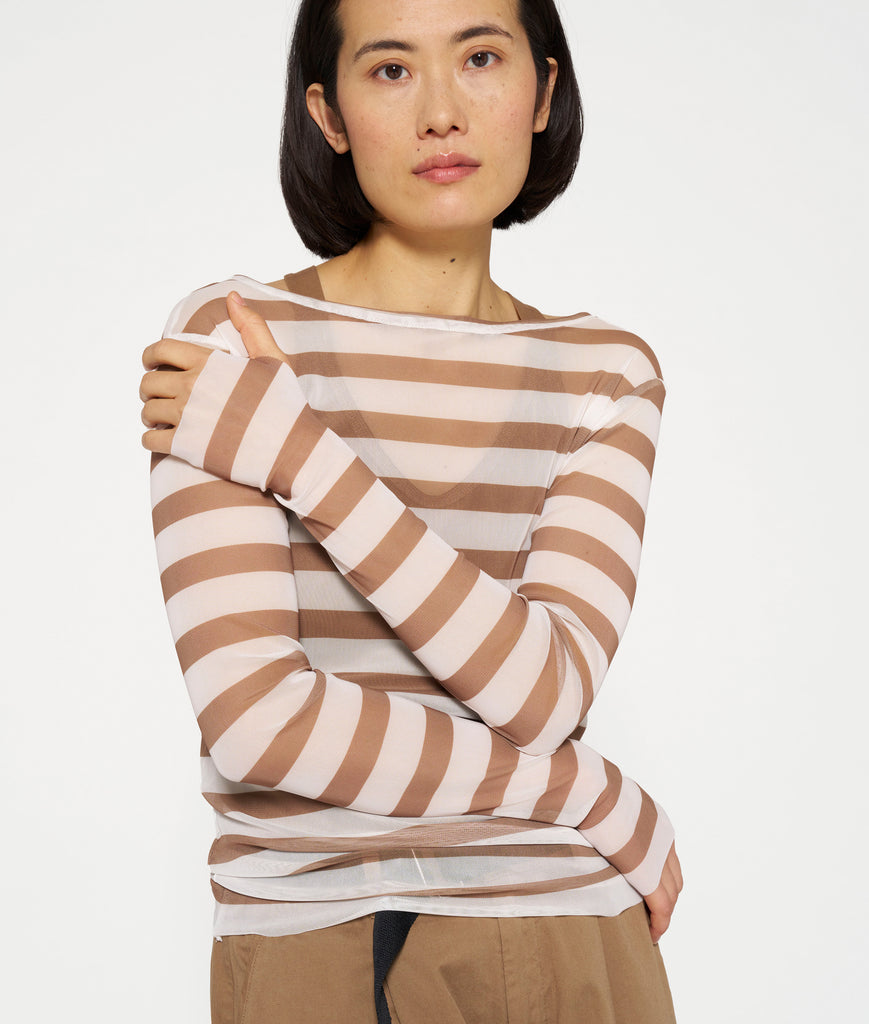 10DAYS | MESH TEE STRIPE BROWN