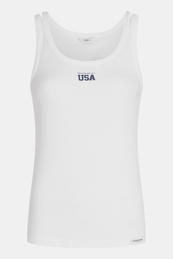 PENN&INK N.Y | SINGLET PRINT WHITE NAVY